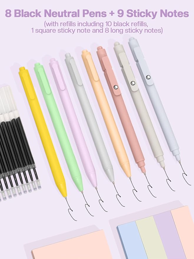51 PCS Aesthetic School Supplies with Cute Pencil Case, 12 Pastel Highlighters, 8 Quick Dry Retractable Black Ink Pens, 6 Pastel Mechanical Pencil Student Stationary Bible Study Supplies(Purple)