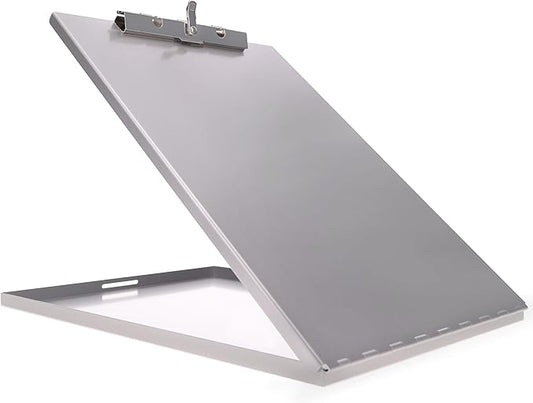 Saunders Slim Metal Clipboard with Storage, Silver Single Layer Nursing Clipboard Folio, Letter Size Paper Organizer, Steel Clip with Locking Latch, Form Holder for Office, School & Work - Made in USA