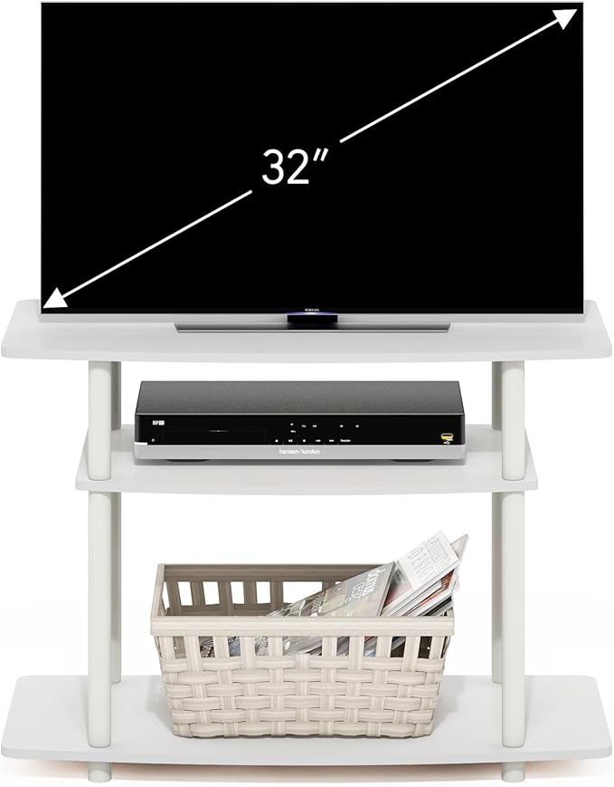 Furinno Turn-N-Tube TV Stand, 3-Tier No Tools Entertainment Center, TV Console for TV up to 32 Inch, for Living Room, Bedroom, White
