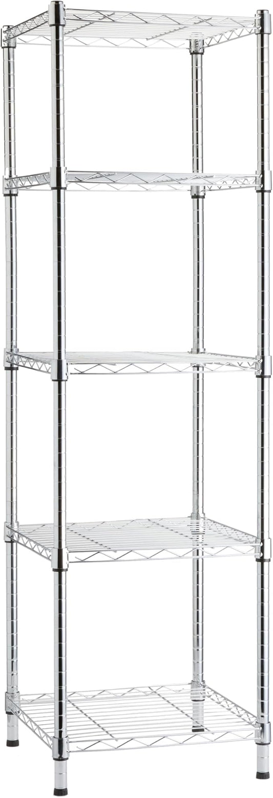 Amazon Basics 5-Shelf Storage Shelving Unit, Chrome, 16 D x 16 W x 54 H in | Tower, Adjustable