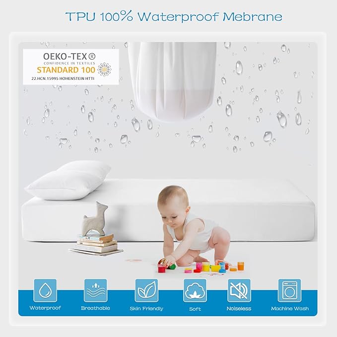 GRT 2 Pack Twin Mattress Protector Waterproof, Breathable & Noiseless Waterproof Mattress Protector Fitted Deep Pocket from 5" to 19", Smooth Twin Mattress Cover Machine Washable