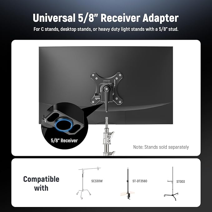 NEEWER VESA Monitor Mount Adapter with Arca Type Quick Release, 360° Rotatable Ball Head, M4 Screw & 5/8" Receiver Light Stand Adapter for TV Screen, Field Monitor, C Stand, Max Load: 44lb/20kg, MA016