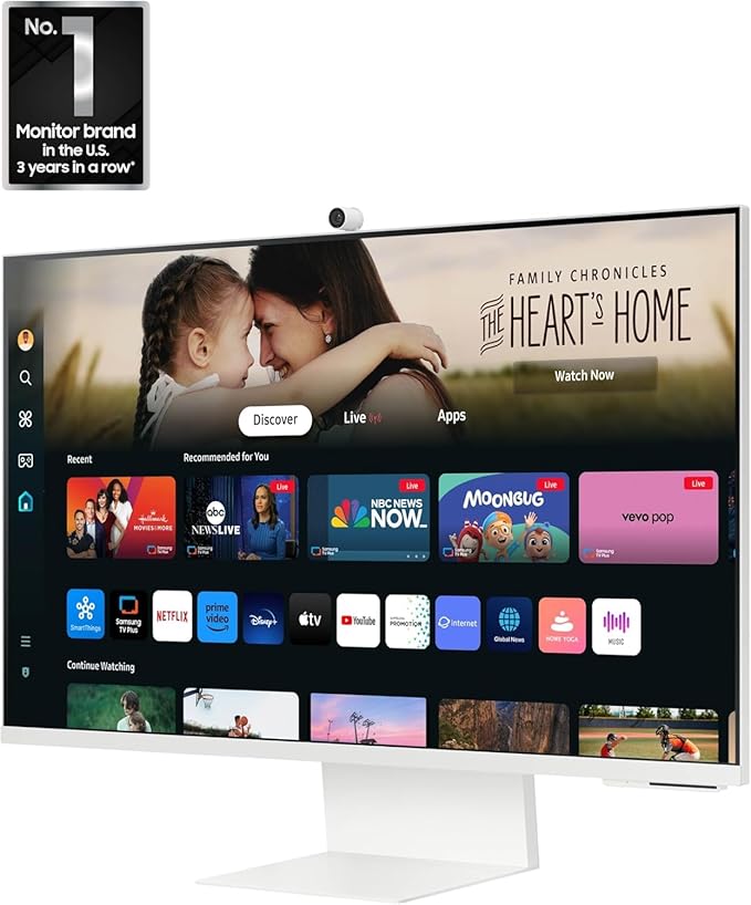 Samsung 32-Inch M8 (M80D) 4K UHD Smart Monitor with Streaming TV, Speakers, HDR10+, AI Upscaling, Ergonomic Stand, Slimfit Camera, Gaming Hub, USB-C & DKZ USB Port Expander, (LS32DM801UNXZA)