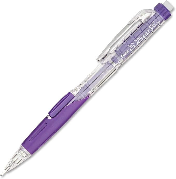Pentel Mechanical Pencil, Refillable Lead/Eraser, 0.7mm, Purple (PENPD277TV)