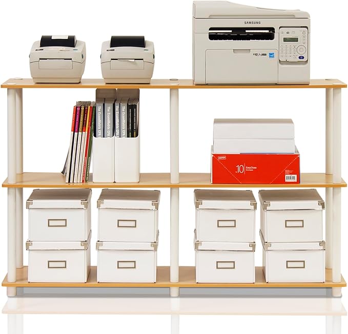 Furinno TURN-N-TUBE Storage Shelves, 3-Tier 47.4 Wide Book Shelf, Corner Shelf, Toolless Open Shelves, for Organization and Storage, Living Room, Garage, Home Office, Beech