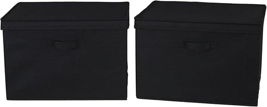 Household Essentials Wide Fabric Storage Bins with Lids, Black, Set of 2