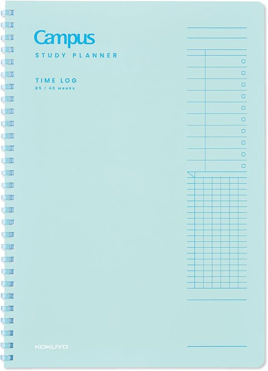 KOKUYO Study Planner Notebook, 10'' x 7'' Time Log B5 Soft Ring Notebooks, 41 To Do Plan Sheets, Green Spiral Notebook, Time Management. Japan Import (SU-SY111TL-G)