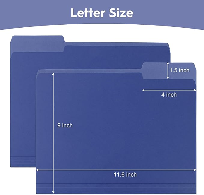 100-Pack Color File Folders, 1/3 Cut Tab, Letter Size Manilla Folder for School/Office/Classroom, Blue