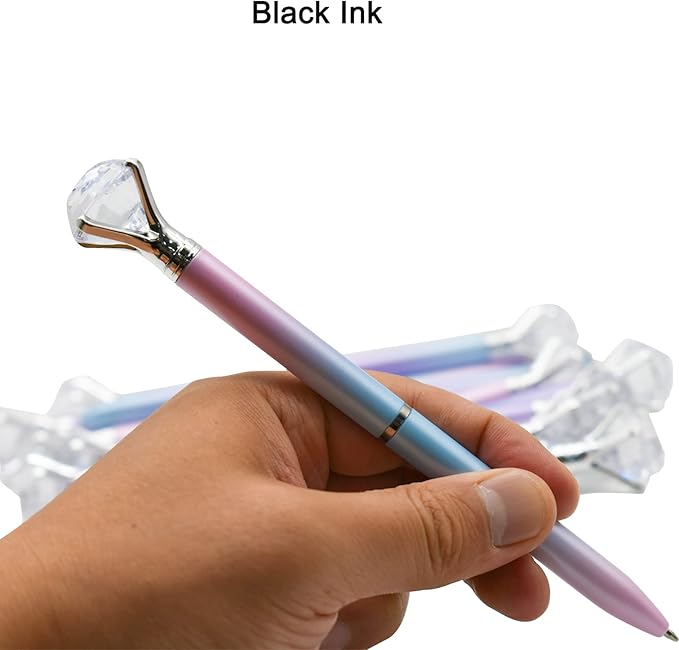 Maydahui 12 PCS Colorful Big Diamond Ballpoint Pen Rretractable Bling Rhinestone Pen Black Ink 3 Color for Party Girls School