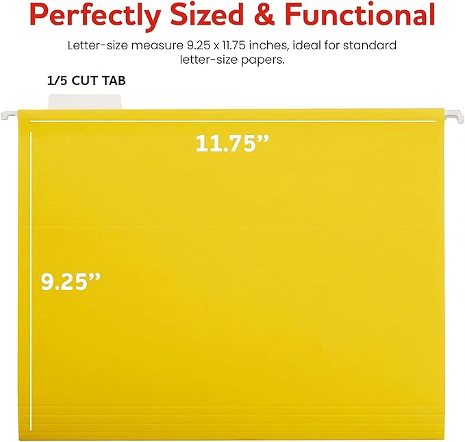 Yellow Hanging File Folders – 8 Pack, Letter Size File Organization Folders for Home, Office, School & Filing Cabinets
