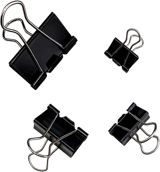 120Pcs Assorted Sizes Binder Clips, Metal Paper Clamps 4 Assorted Sizes, Medium, Small, X Small and Micro for Office Supplies, Black.
