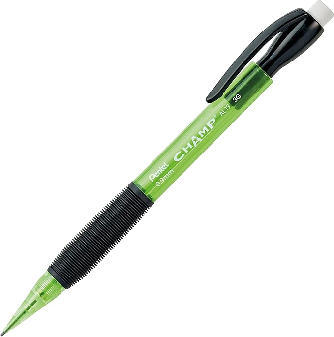 Pentel CHAMP Mechanical Pencil, (0.9mm), Tinted Lime Green Barrel, Box of 12 (AL19K)