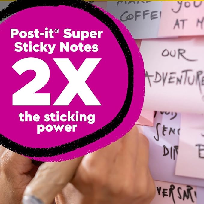 Post-it 100% Recycled Paper Super Sticky Notes, 2X The Sticking Power, 4x4 in, Lined, 3 Pads, 70 Sheets/Pad, Wanderlust Pastels Collection (675R-3SSNRP)