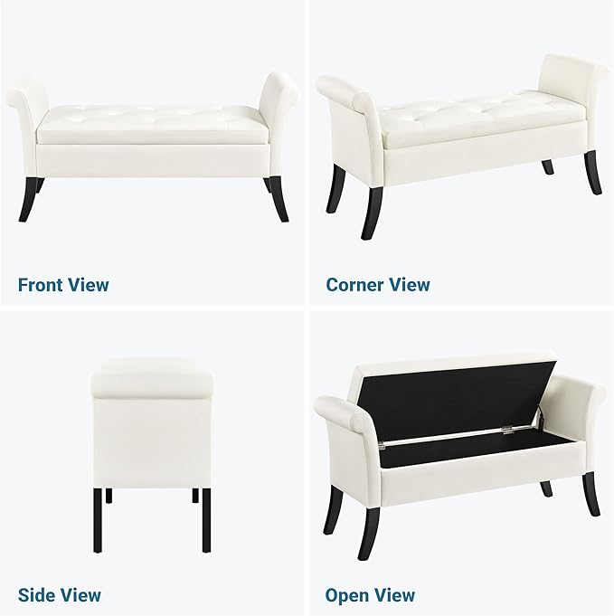 Yaheetech Ottoman with Storage, 52" Storage Ottoman Bench with Safety Hinge, Upholstered Bench with Seating for Bedroom, Living Room, Holds up to 661 lb, Fresh White