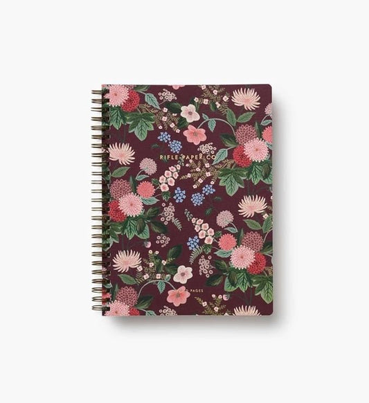 RIFLE PAPER CO. Dahlia Spiral Notebook, Full Color Illustrated Softcover with Gold Foil Accents, 150 Ruled Perforated Pages, 6.25" W x 8.5" L, Pocket Folders for Storage