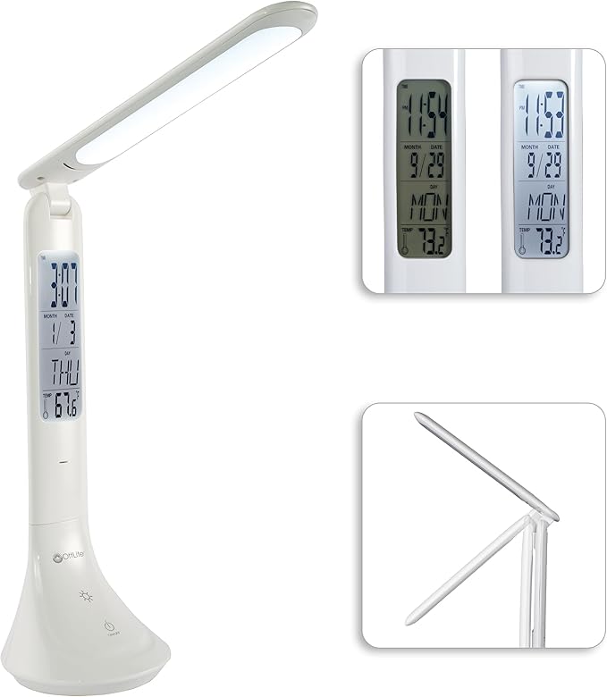 OttLite ClearSun LED Travel Task Lamp - Cordless, Digital Display & Touch Activated Controls - Desk Lamp with Rechargeable Battery - Travel-Friendly & Portable Reading Lamp