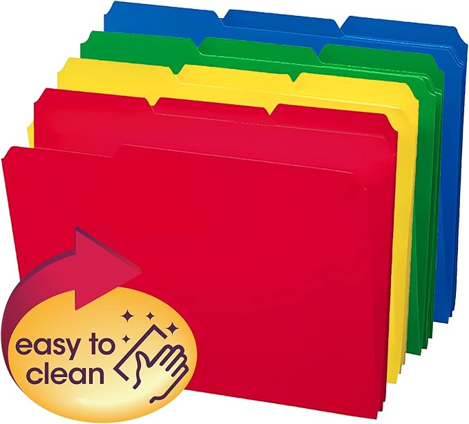 Smead Poly File Folder, 1/3-Cut- Tab Letter Size, Assorted Colors, 24 per Box (10500)