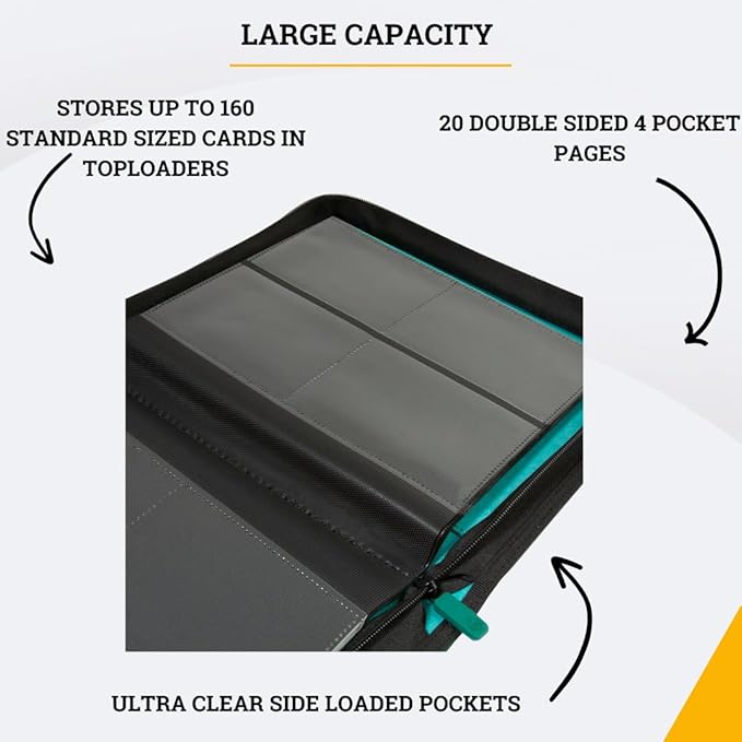 Card Guardian - Toploader 4 Pocket Premium Binder with Zipper for 160 Cards - Side Loaded Pockets - Compatible with Sports and Trading Cards TCG (Green)