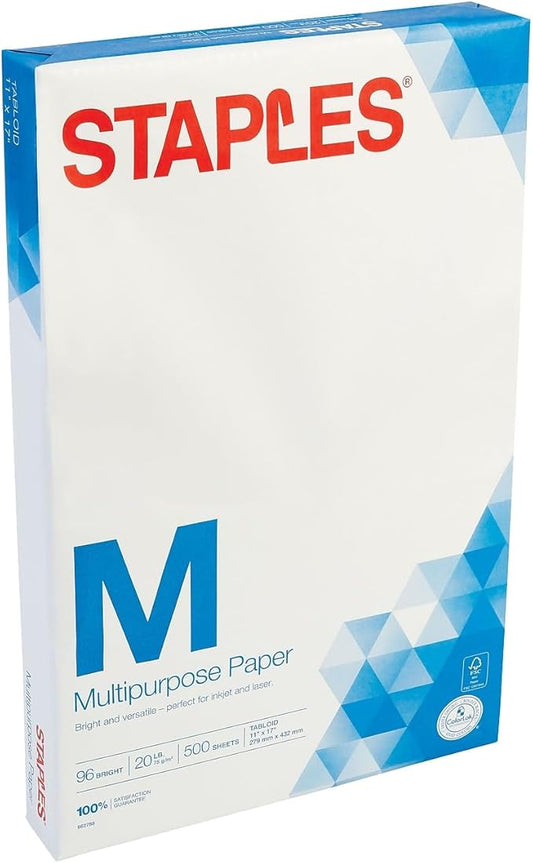 Staples 11-Inch X 17-Inch Multipurpose Paper 20 Lbs. 96 Brightness 500/Ream