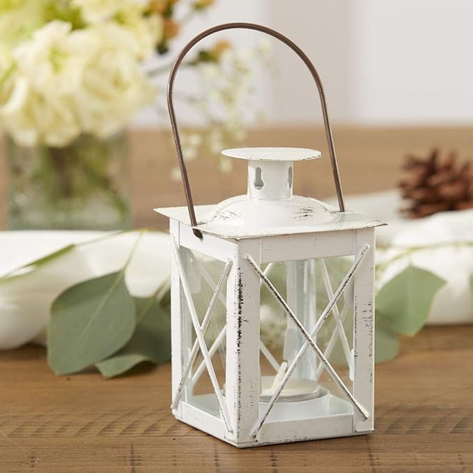 Kate Aspen Rustic Shelf Decor Luminous Vintage Tea Light Votive Candle Holders Metal Mini Decorative Lantern, Distressed White