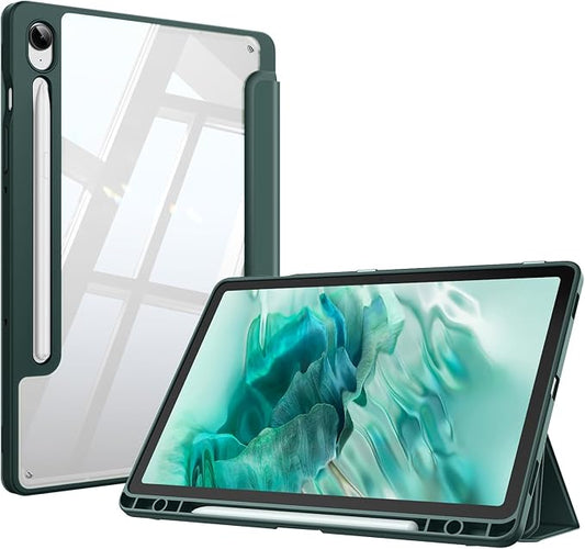 Fintie Hybrid Slim Case for Samsung Galaxy Tab S10 Lite/ S10 FE/ S9 FE 10.9 Inch/Tab S9 11 Inch with S Pen Holder, Shockproof Cover with Clear Transparent Back Shell, Auto Wake/Sleep, Midnight Green