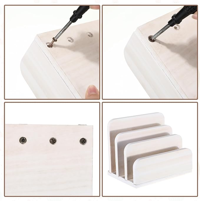 Wooden Mail Holder 3 Slots Mail Organizer for Desk Wood File Paper Letter Sorter for Letter Envelope Filing Cell Phone Document Storage, Organizer Tray for Office and Home (White)