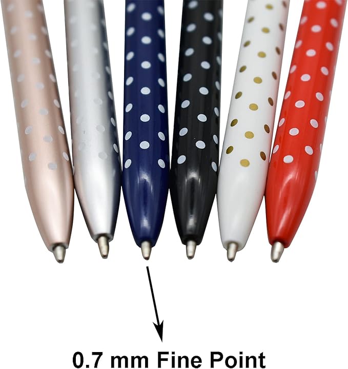 Maydahui 12 PCS Polka Dot Big Diamond Ballpoint Pens Retractable Bling Rhinestone Pen Beautiful Gem Pens 6 Color Black Ink for School Wedding