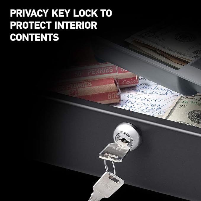 SentrySafe Black Money Saving Box with Cash Tray and Key Lock,Portable Safe Box with Carrying Handle,0.21 Cubic Feet,3.75 x 12 x 9.3 Inches,CB-12,(Pack of 3)