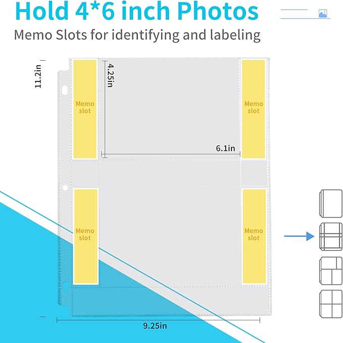 30 Pack Photo Sleeves for 3 Ring Binder - (4x6, for 120 Photos), Archival Page Protectors, Clear Plastic Refill Pages, Postcard Sleeves, Acid-Free