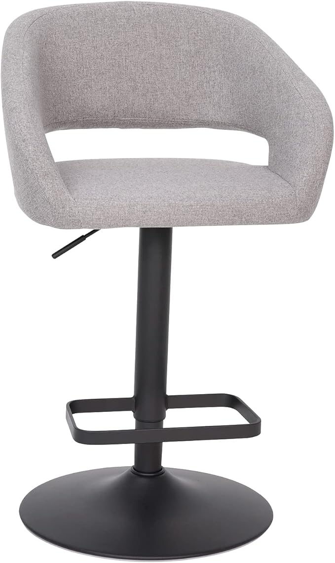 Flash Furniture Erik Comfortable & Stylish Contemporary Barstool with Rounded Mid-Back and Foot Rest, Adjustable Height - Gray Fabric with Black Base