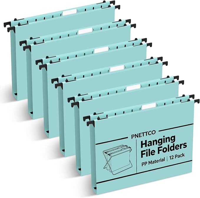 Extra Capacity Plastic Hanging File Folder, 12 Pack Reinforced Hang Folders Letter Size, Heavy Duty 1 Inch Expansion Filing Cabinet Folders, for Bulk Files, Medical Charts, Haze Blue