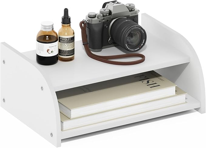 Furinno Classic Desk Organizers and Accessories, 2-Tier Monitor Riser, Office Organization, Desk Top Book Shelf, for Office Supplies, Desk Accessories, White