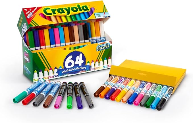 Crayola Washable Broad Line Marker Variety Set (64ct), Christmas Gifts for Grandkids, Toddlers & Kids, Ultra-Clean, Window, & Gel FX Markers for Kids, 3+