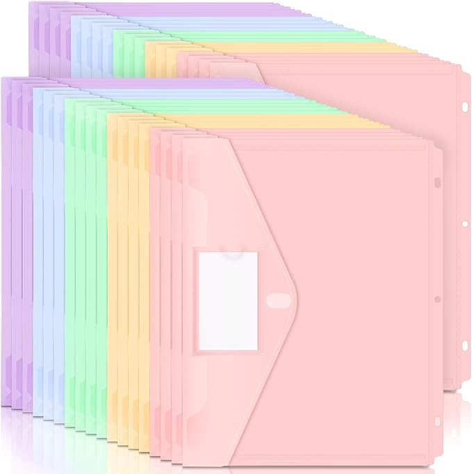 Forvencer Binder Pocket, 36 Pack Super Heavyweight Plastic Folders with Tight Closure, Binder Folders Side Loading, 3 Ring Binder Pocket, Binder Dividers with Pockets, Letter Size, Pastels Series