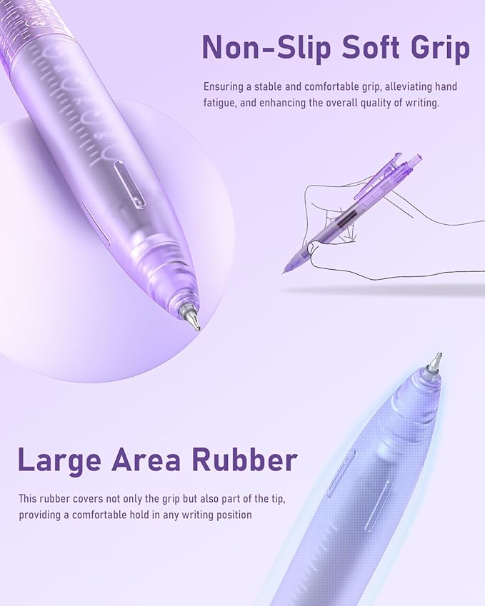 Four Candies Writing Ink Pens with Black & Purple Ink and 2Pack Highlighter Retractable 0.5mm Smooth Fine Point Pens Purple Pens for School Office Girly Stationery Aesthetic Desk Accessories Set of 14