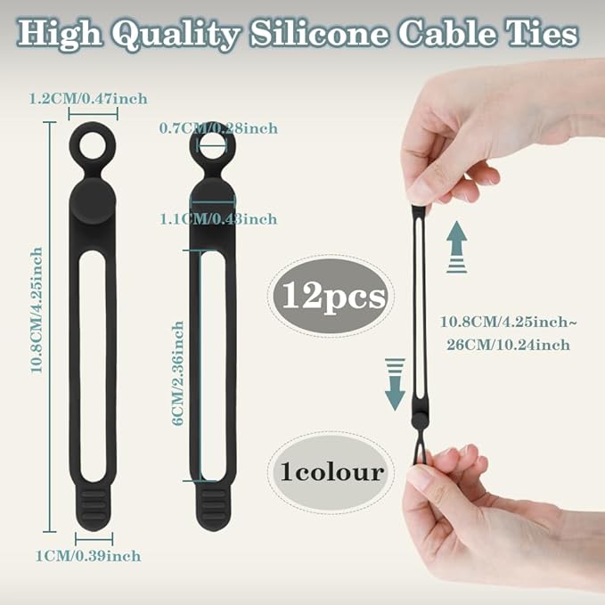 24Pcs Silicone Cord Ties, Cable Straps, Multipurpose Elastic Cord Organizer, Cord Ties for Electrical Cords, Charging Cord Organizer, Charger Computer Headphone Mouse Cable Ties Reusable