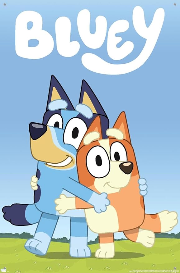 Bluey - Hug Wall Poster with Push Pins, 22.37" x 34.00", Poster & Push Pin Bundle