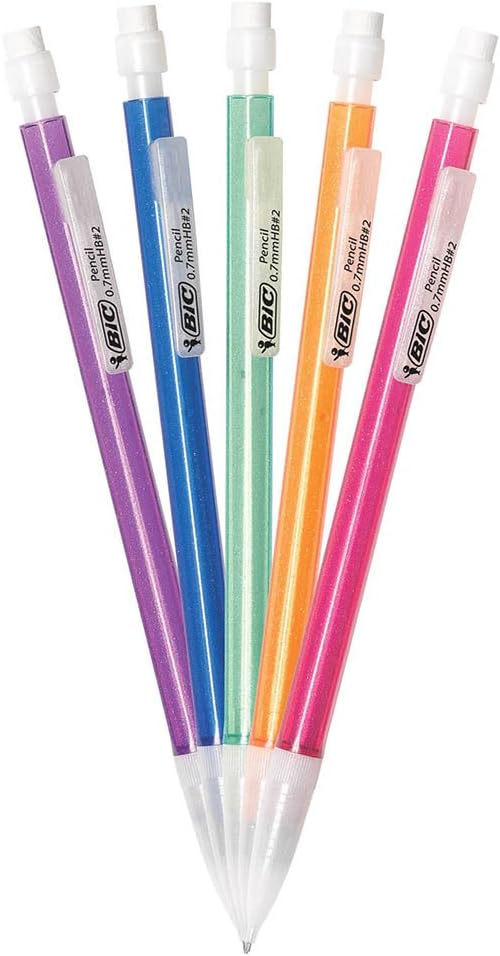 BIC Xtra-Sparkle Number 2 Mechanical Pencils With Erasers, Medium Point (0.7mm), 15-Count Pack, Cute Mechanical Pencils for Girls, Boys and Adults