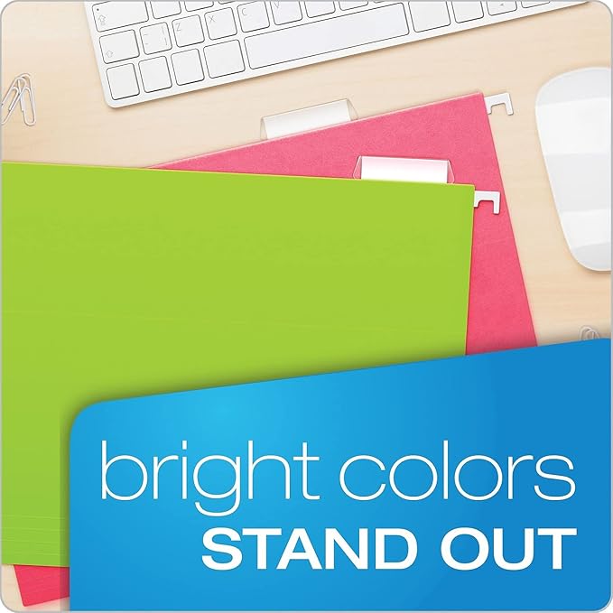 Pendaflex Neon Hanging File Folders, Letter Size, 1/5 Cut Tabs, Assorted Colors, 25-Pack - Green, Pink, Blue, Yellow, Orange (81672)