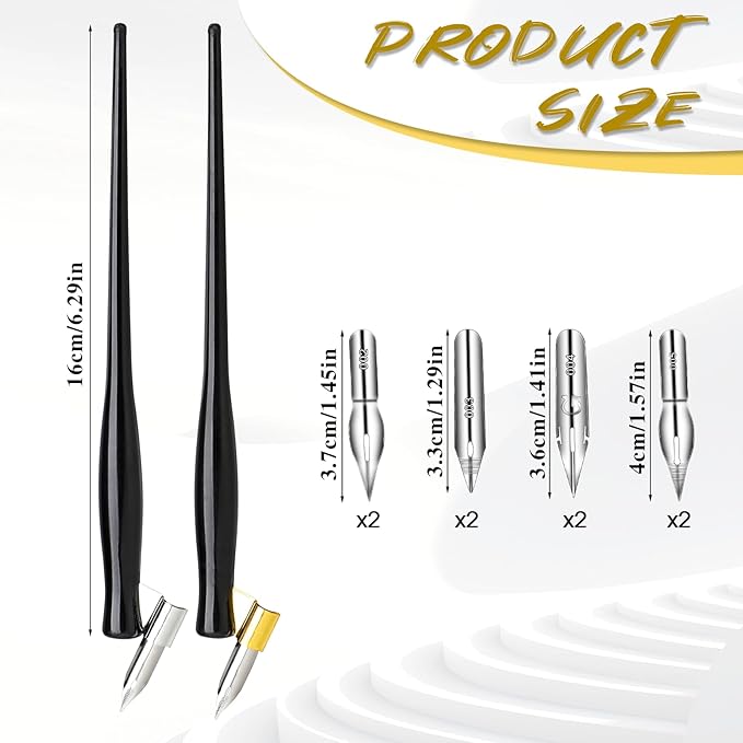 10PCS Oblique Calligraphy Dip Pen Set - 2-in-1 Drawing Pen Holder with 8 Pieces Stainless Steel Pen Replacement Nibs for Writing, Painting, Signing, Sketch
