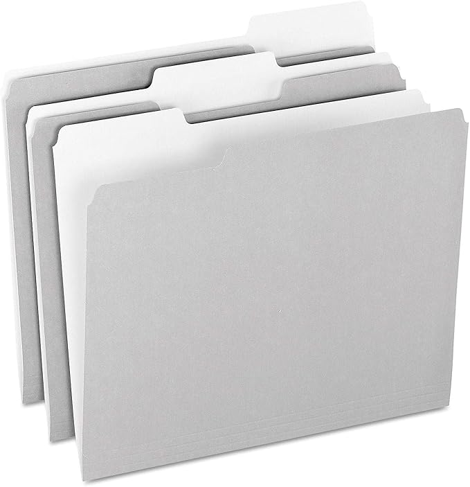 Pendaflex File Folders, 100 Pack, Durable Gray Folders, Letter Size (8.5" x 11"), 3 Tabs for Easy Labeling, Neutral Aesthetic Organization Essentials for Home, Office & School