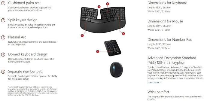 Microsoft Sculpt Ergonomic Wireless Desktop Keyboard and Wireless Mouse L5V-00001