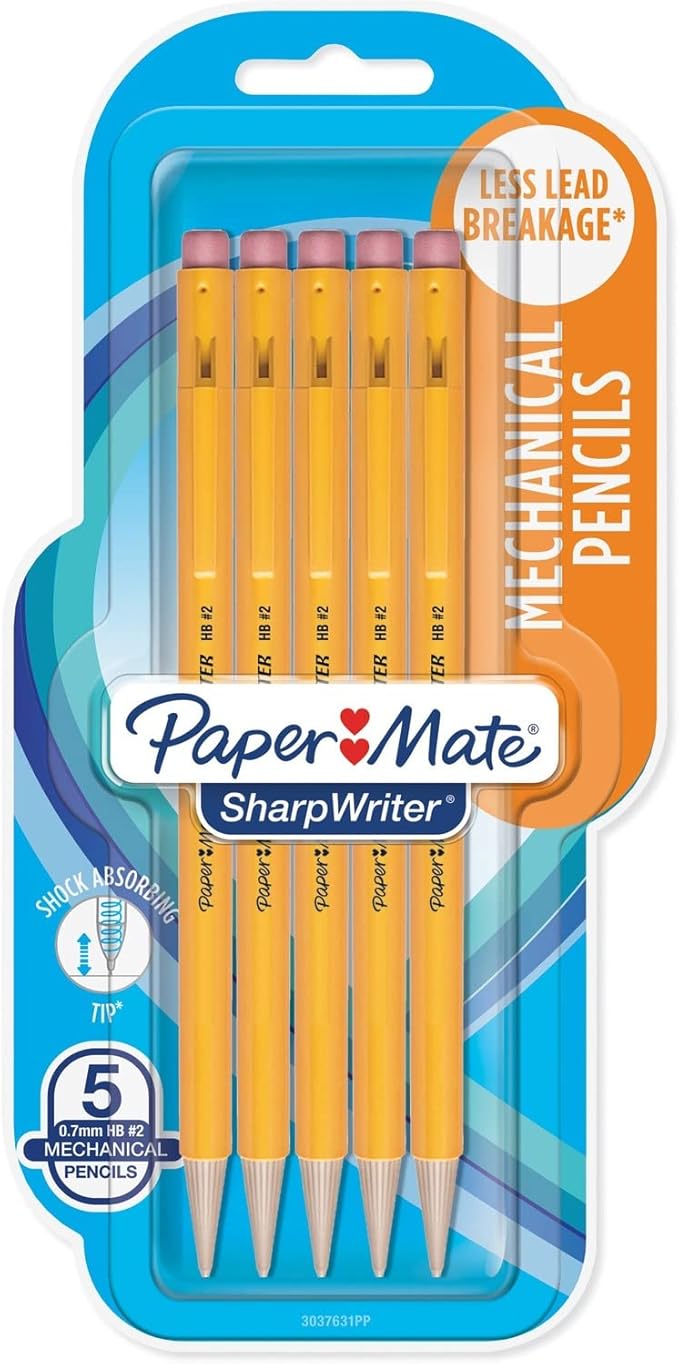 Papermate Sharpwriter Mechanical Pencil, Yellow, 5 Pencils per Pack (1 Pack)