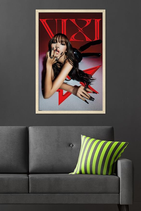 LISA - VIXI Red Star Wall Poster, 34L" x 22.4W", Blonde Framed Version