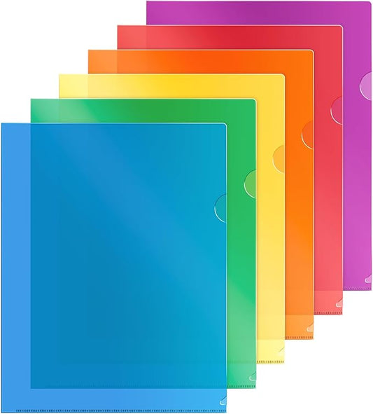 Dunwell Clear Plastic Folders for Documents (12 Pack, Assorted Colors) - Letter Size Plastic File Folder Sleeves 8.5x11 - Durable & Tear-Resistant Poly Document Folder Jackets for School Office & Home
