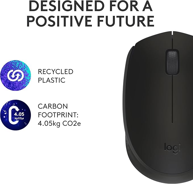 Logitech M170 Wireless Mouse for PC, Mac, Laptop, 2.4 GHz with USB Mini Receiver, Optical Tracking, 12-Months Battery Life, Ambidextrous - Black