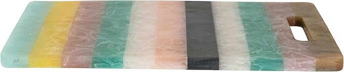 Creative Co-Op Marbled Resin Striped Cheese and Serving Board with Handle, Multicolor
