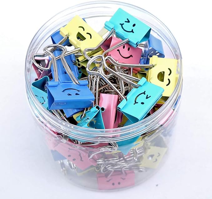 【80pack】 Binder Clips, Limque Paper Clips,Paper Clamps with Colored Cute Hollow Smiling Face,80 Pcs Assorted Size Clip, for Office,Teacher Gifts and Kitchen
