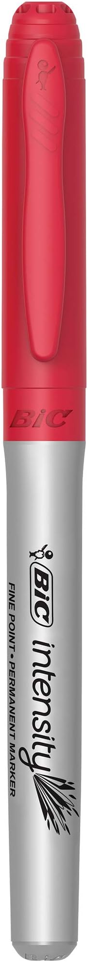 BIC Intensity Red Permanent Markers, Fine Point, 12-Count Pack of Red Markers With Non-Slip Grip for Comfort and Control
