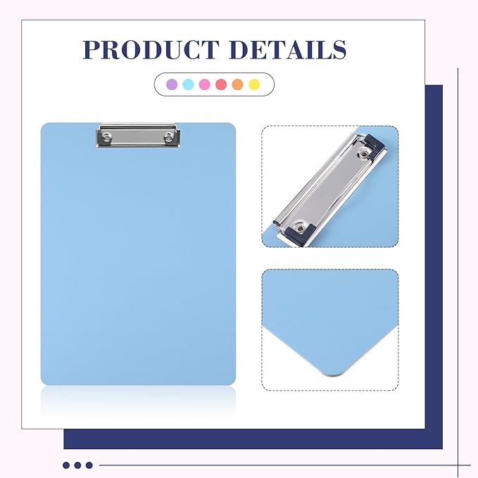 Geyoga 6 Pcs Plastic Clipboards with Low Profile Metal Clip, 12.3 x 8.9 Inch Hangable Low Profile Clipboard Standard A4 Letter Size for Nurse Office Clerk School Students Restaurant (Morandi Color)